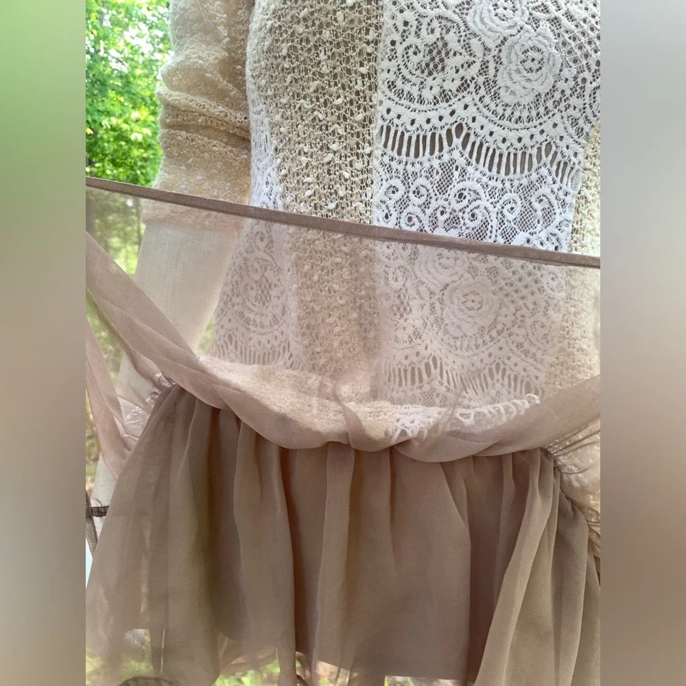 Ryu Cream and Brown Cowl Neck Sweater with Cable Knit Design - Picture 5 of 9